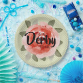 Assiettes en papier Derby à pois lime avec rose ro (Fête)