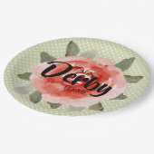 Assiettes en papier Derby à pois lime et rose roug (Angle)