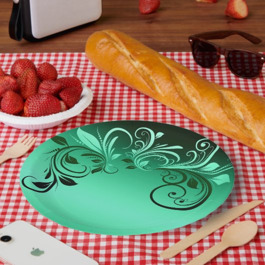 Assiettes en papier dessin image de fleurs vert fe (Pique-nique)