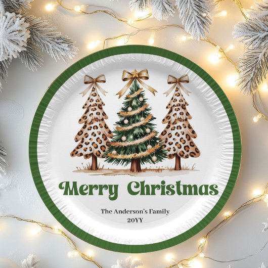 Assiettes en papier éditable arbre de Noël léopard