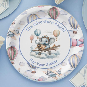 Assiettes en papier éléphant aviateur Baby Shower 