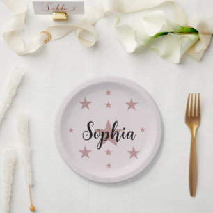 Assiettes en papier étoile rose personnalisées – N