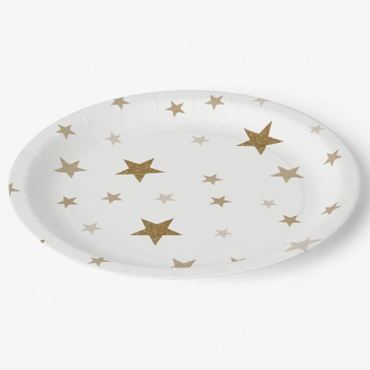 Assiettes en papier étoiles dorées (Angle)