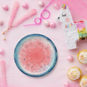 Assiettes en papier fête pastèque aquarelle rustiq (Fête)