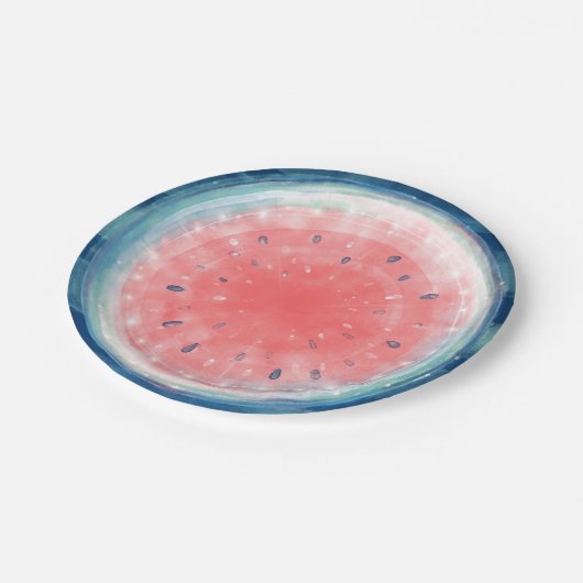 Assiettes en papier fête pastèque aquarelle rustiq (Angle)