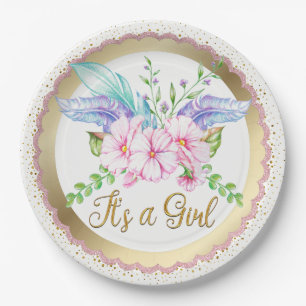 Assiettes en papier Fête Prénatale Fleur Aquarelle