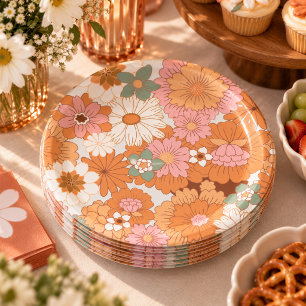 Assiettes en papier Fête Prénatale Fleurie Hippie