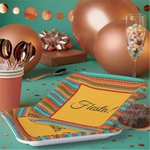 Assiettes en papier "Fiesta" à rayures aztèques