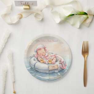 Assiettes en papier fille de marin bébé rose