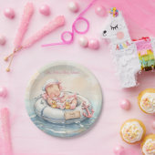 Assiettes en papier fille de marin bébé rose (Fête)