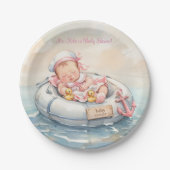 Assiettes en papier fille de marin bébé rose (Devant)