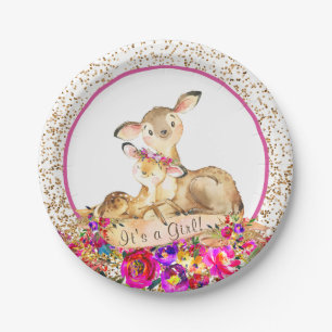 Assiettes en papier Fille Rencontre Cerf dans les