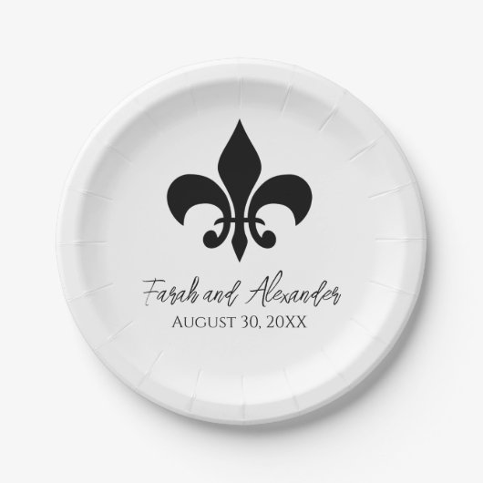 Assiettes en papier Fleur de Lis pour mariage (Devant)