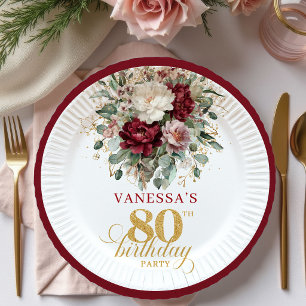 Assiettes en Papier Fleur Rouge Foncé Premium pour