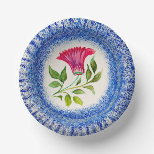 Assiettes en papier fleuries à taches bleues