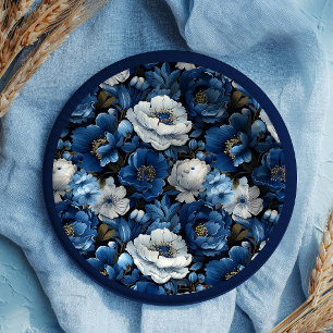 Assiettes en Papier Fleuries Ivoire Bleu Marine Mo