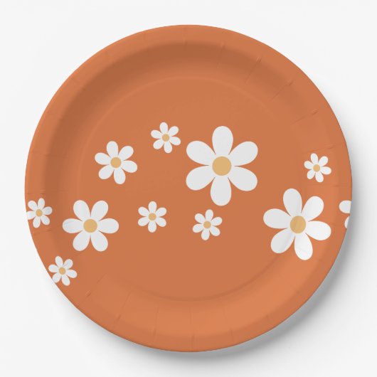 Assiettes en papier fleuries orange brûlé Retro Da (Devant)