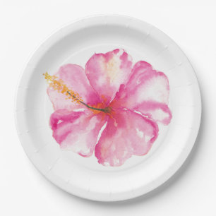 Assiettes en papier Fleurs d'Hibiscus Rose