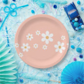 Assiettes en papier fleurs rose clair Retro Daisy (Fête)