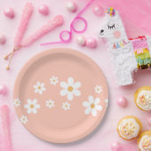Assiettes en papier fleurs rose clair Retro Daisy (Fête)