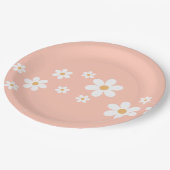 Assiettes en papier fleurs rose clair Retro Daisy (Angle)