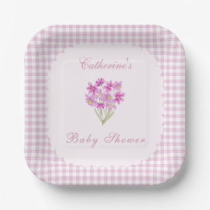Assiettes en papier Fleurs roses pour Baby Shower