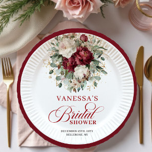 Assiettes en Papier Fleurs Rouge Profond pour Mari