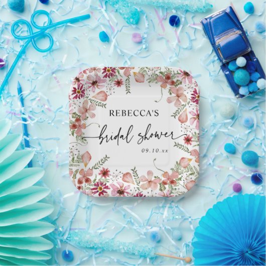 Assiettes en papier Fleurs sauvages Boho Rose pour (Fête)