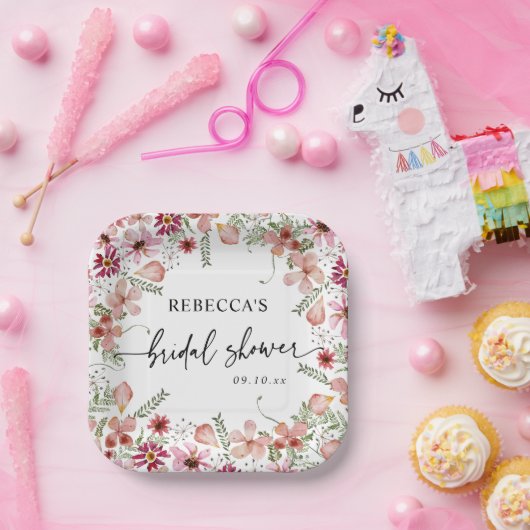 Assiettes en papier Fleurs sauvages Boho Rose pour (Fête)