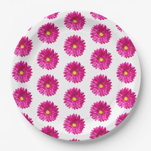 Assiettes en papier floral Daisy rose vif   (Devant)