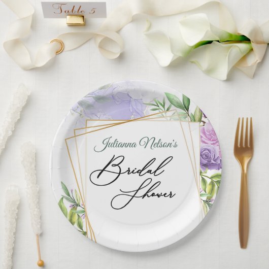 Assiettes en papier floral pourpre (Mariage)