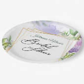 Assiettes en papier floral pourpre (Angle)