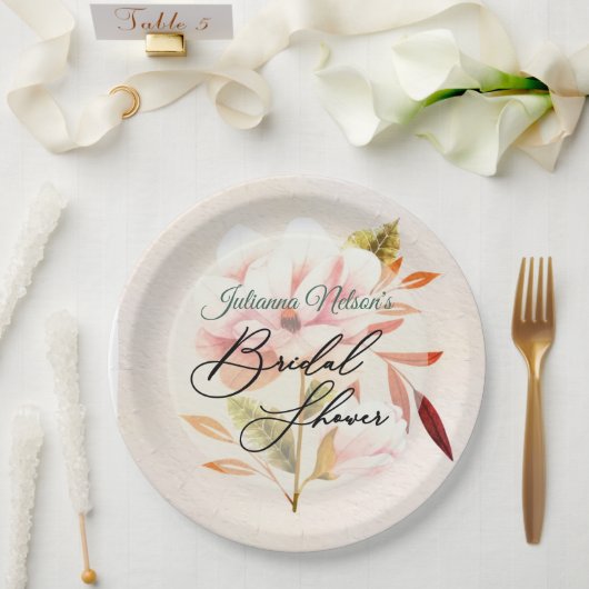 Assiettes en papier floral rose (Mariage)