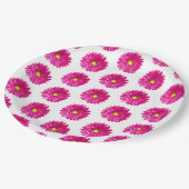 Assiettes en papier floral rose chaud Daisy  (Angle)