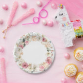Assiettes en papier floral rose et blanc de printe (Fête)