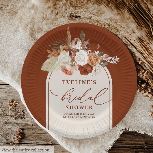 Assiettes en papier floral terracotta bohème pour