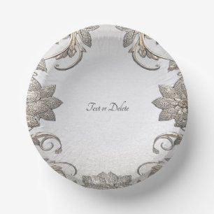 Assiettes en papier florales argent et or