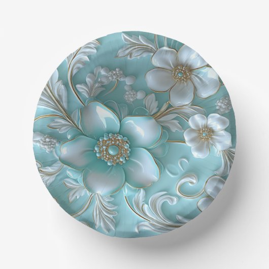 Assiettes en papier florales blanches sarcelles (Recto)
