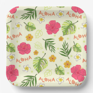 Assiettes en Papier Florales Hawaïennes, Hibiscus 