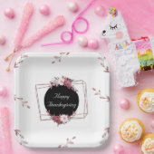 Assiettes en papier florales rose gold et noir élé (Fête)