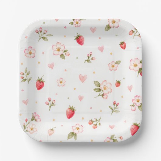 Assiettes en papier fraise aquarelle (Recto)