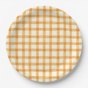 Assiettes en papier Gingham aquarelle cuivre 012