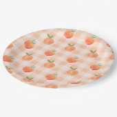 Assiettes en papier Gingham pêche (Angle)