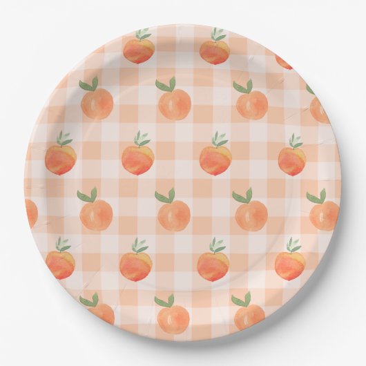 Assiettes en papier Gingham pêche (Devant)