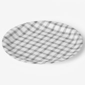 Assiettes en papier grand format Gingham gris eau- (Angle)