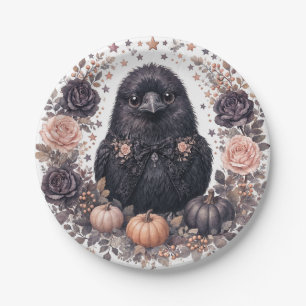Assiettes en papier Halloween Corbeau Mignon