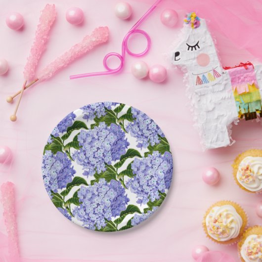 Assiettes en papier - Hortensias bleus (Fête)