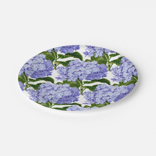 Assiettes en papier - Hortensias bleus (Angle)