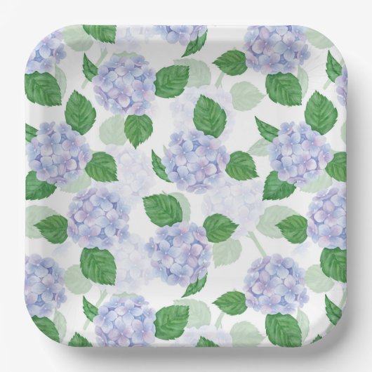 Assiettes en papier Hydrangea bleue, Floral botani (Recto)