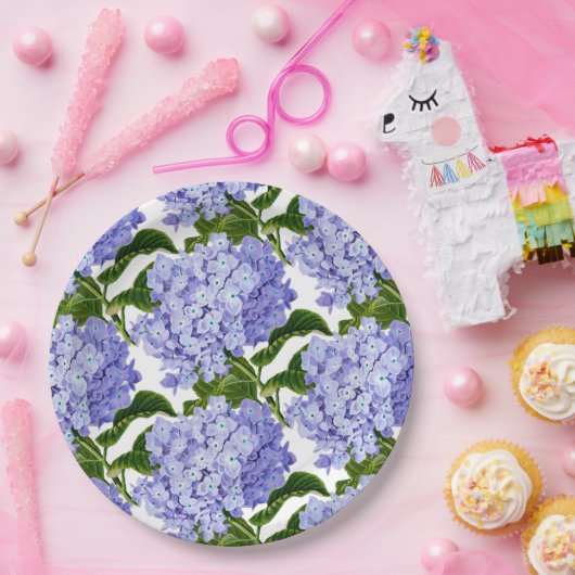 Assiettes en papier - Hydrangeas bleus (Fête)